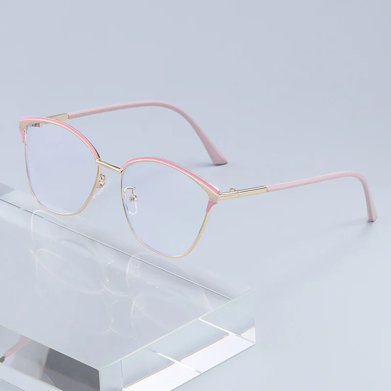 Women's INS Style Metal-Frame Anti-blue Light Glasses Retro Cat-Eye Plain Glasses Brand Design Popular Metal Eyeglasses