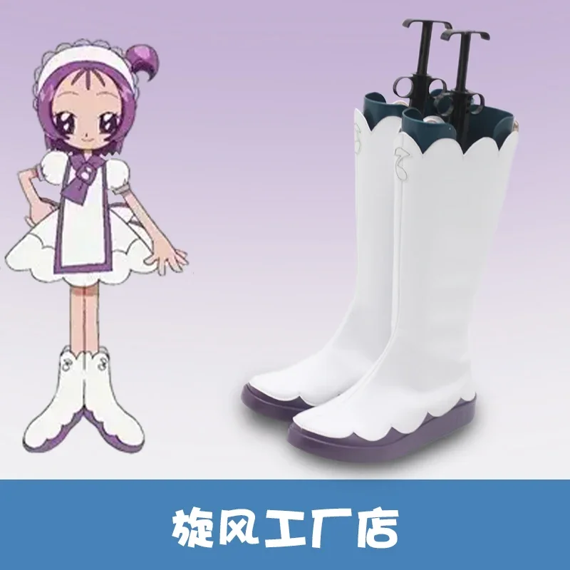 FC6Anime Onpu Doremi Cosplay Shoes White Purple Long Boots Women Men Halloween Role Play Shoes Prop@FC8！