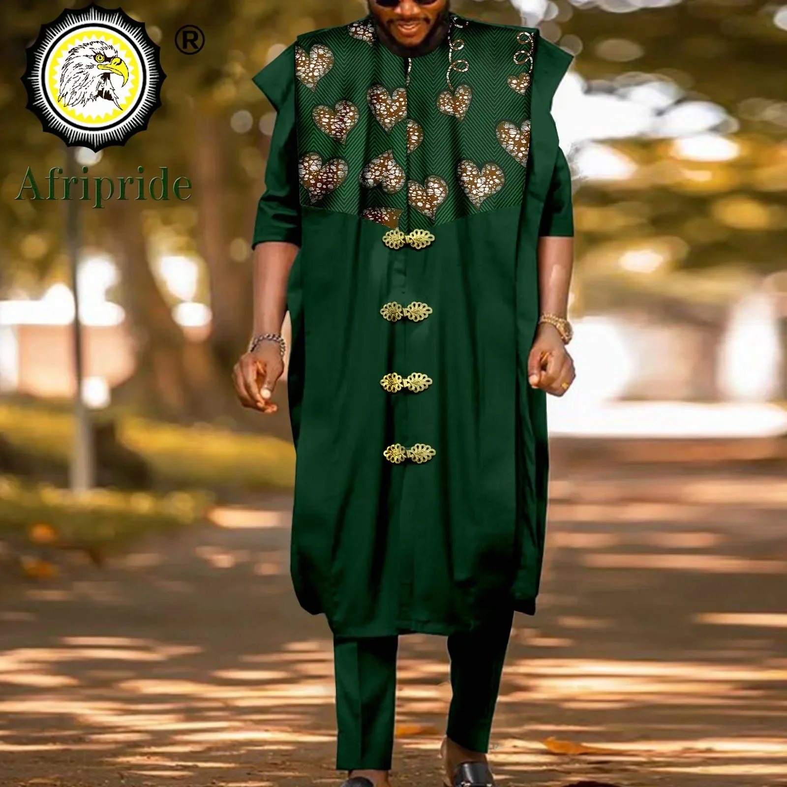 

African Suit for Men Agbada Robe Dashiki Printed Shirts and Pants 3 Piece Set Kaftan Outfits Bazin Riche Formal Clothes A2216014