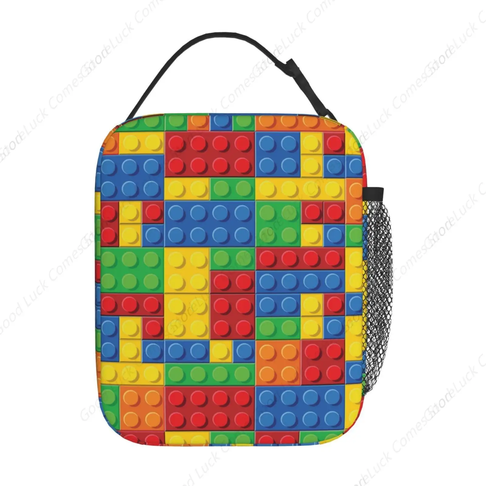Colorful Bricks Reusable Lunch Box Food Bag Insulated Lunch Bag for Teenage Boys Girls School Beach