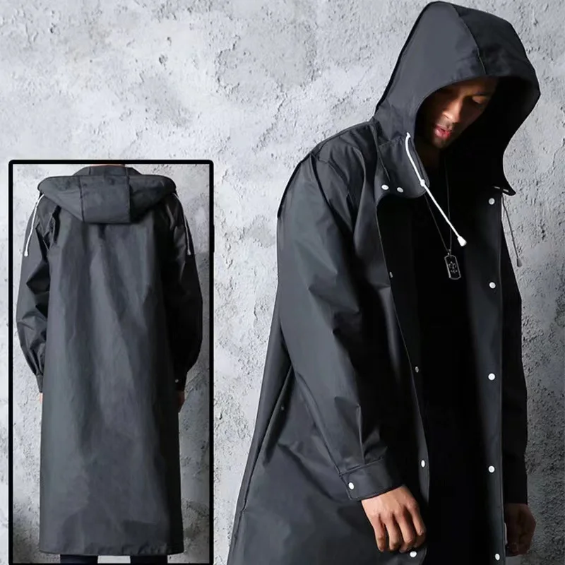 

Black Adult Windbreaker Style Raincoat Windproof Hooded Rope Rain Poncho Extended Thickened Spot Fishing Rain Poncho