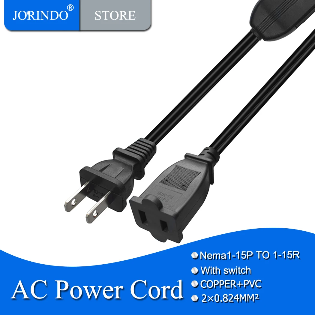 JORINDO Nema1-15P to 1-15R,American Standard two-pin male to female tape independent switch power cord 0.3M