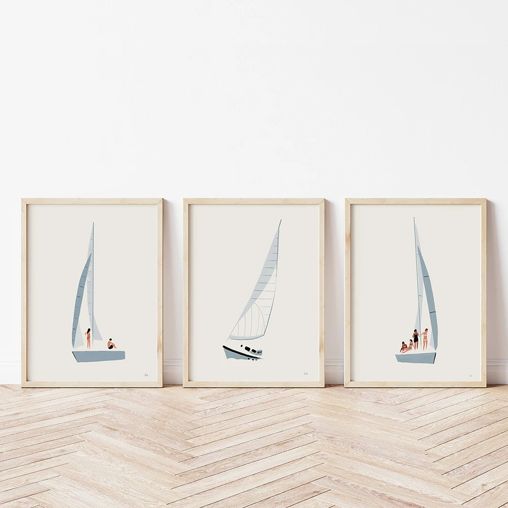 Sailboat Nautical Poster Minimalist Yacht Party Art Print Seaside Resort Canvas Painting Wall Picture Living Bedroom Home Decor