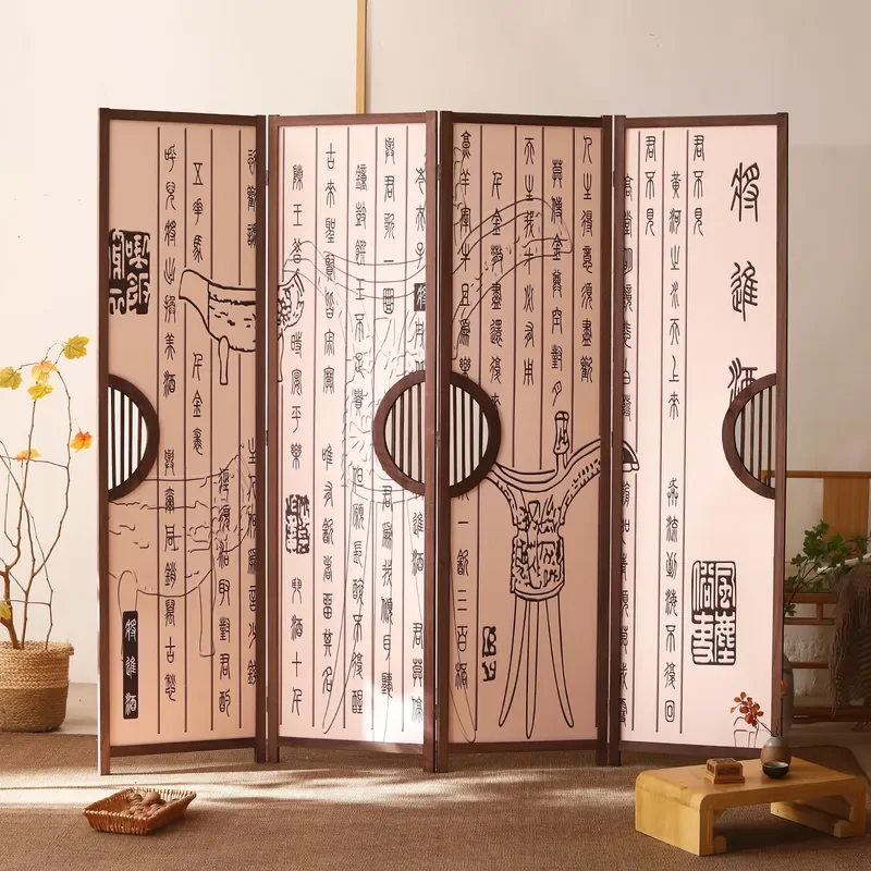 New Chinese Style Foldable Mobile Screen Partition for Living Room Entrance Office Hotel Tea Room Wall Divider