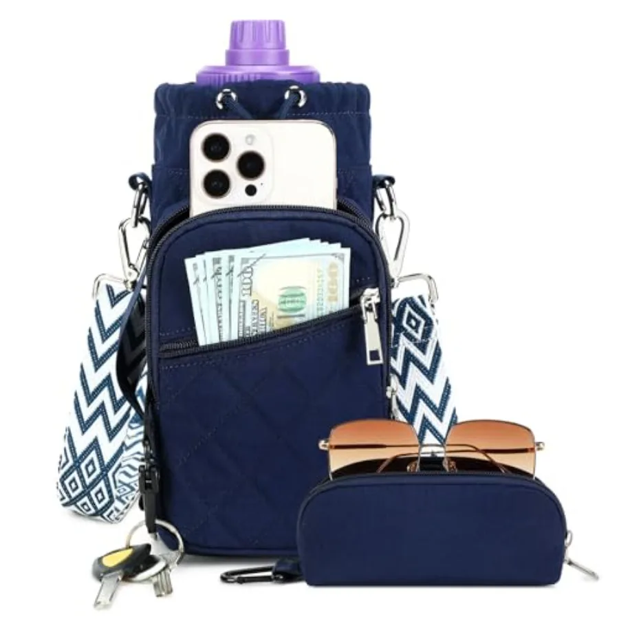Water Bottle Carrier Bag with Strap, Water Bottle Holder Crossbody Bags for Women Men for Walking, Hiking, Cycling