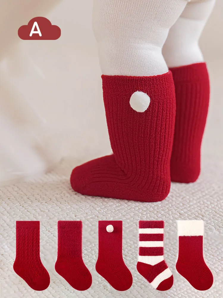 Winter New Baby Thicken Warm Socks Children\'s Red New Year Socks Infant Toddler Boys Girls Fleece Socks