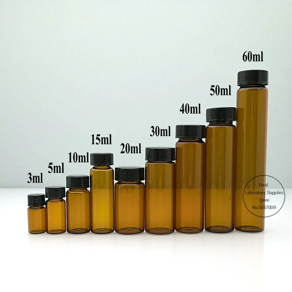 2ml to 60ml Amber Lab Glass sample bottles brown screw-mouth essential oil bottle Lab vial Chemistry Glassware