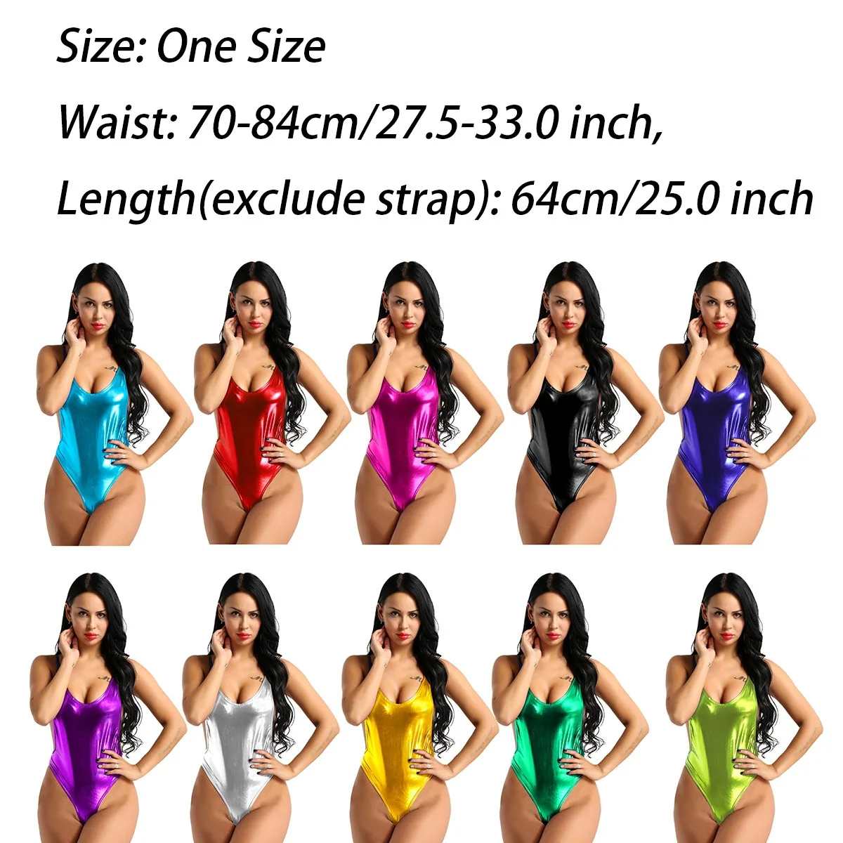 Women Shiny Metallic Bodysuit Swimsuit Sleeveless Backless One-piece Leotard Monokini Jumpsuit Swimwear Pole Dance Clubwear