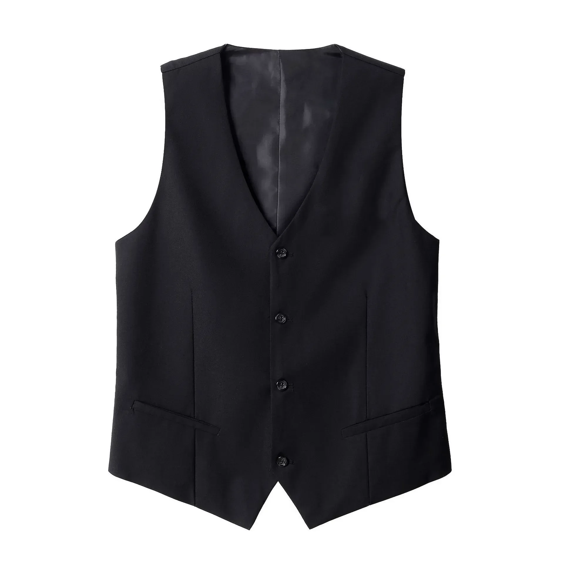 

Spring Autumn New Fashion Men's Casual Trendy Business V-neck Single-breasted Suit Vest Coat Korean Solid Color Waistcoat Male