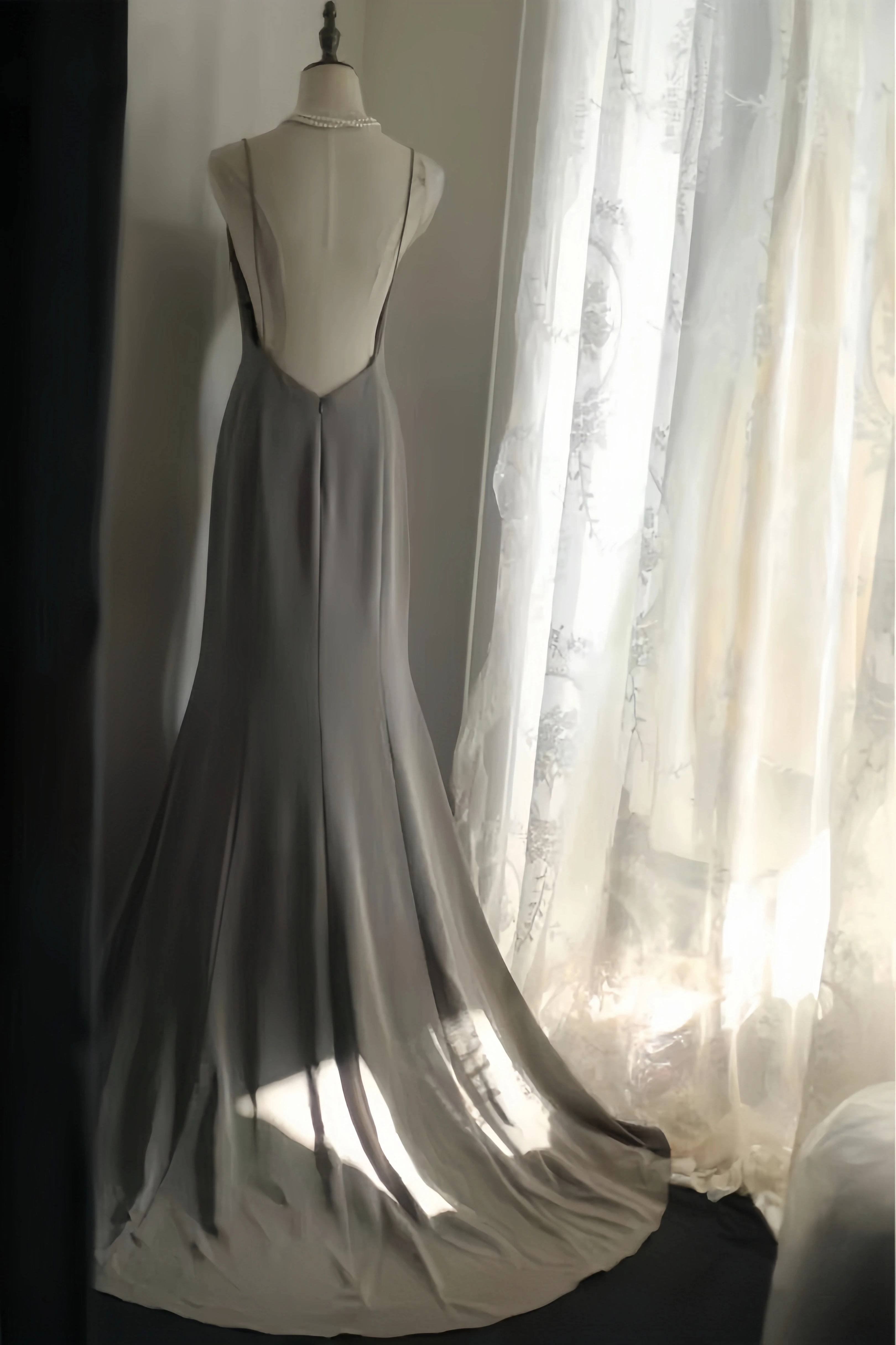 Elegant Prom Dress Gray Tone French Retro V-Neck Satin Slip Maxi Fishtail Skirt Chic Slimming Lady Weddings Parties Gown