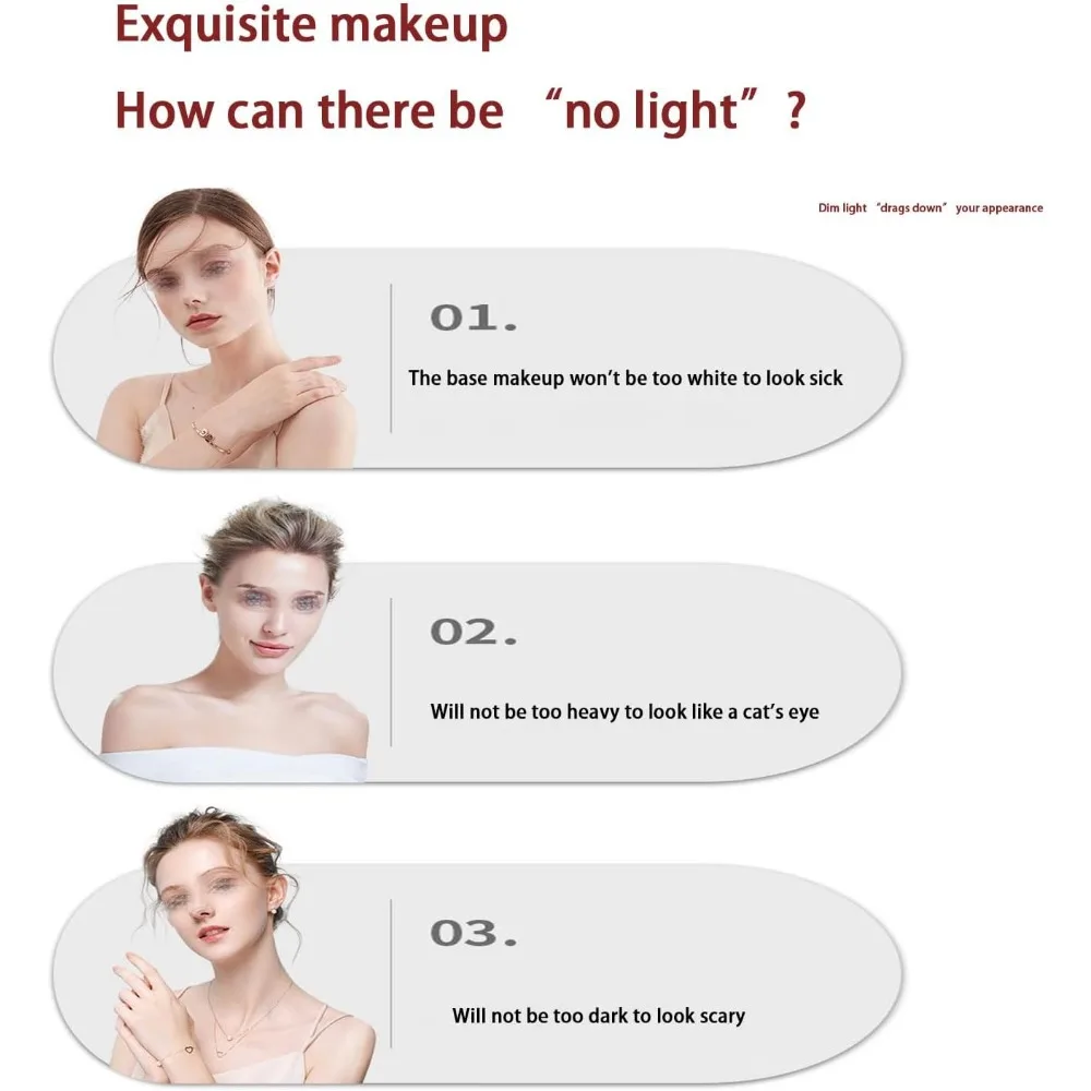 8-Zoll-Wand-Make-up-Spiegel mit quadratischem LED-Beleuchtung und 3-facher Vergrößerung und Ein-/Aus-Schalter für Schönheit und Rasur