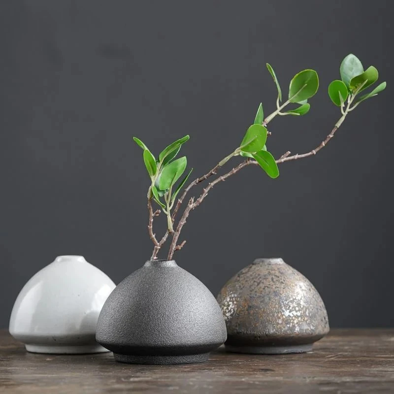 Japanese-style Small Vase Simple Arrangement of Dried Flowers Fake Flowers Tea Table Decoration Thick Ceramic Flower Device