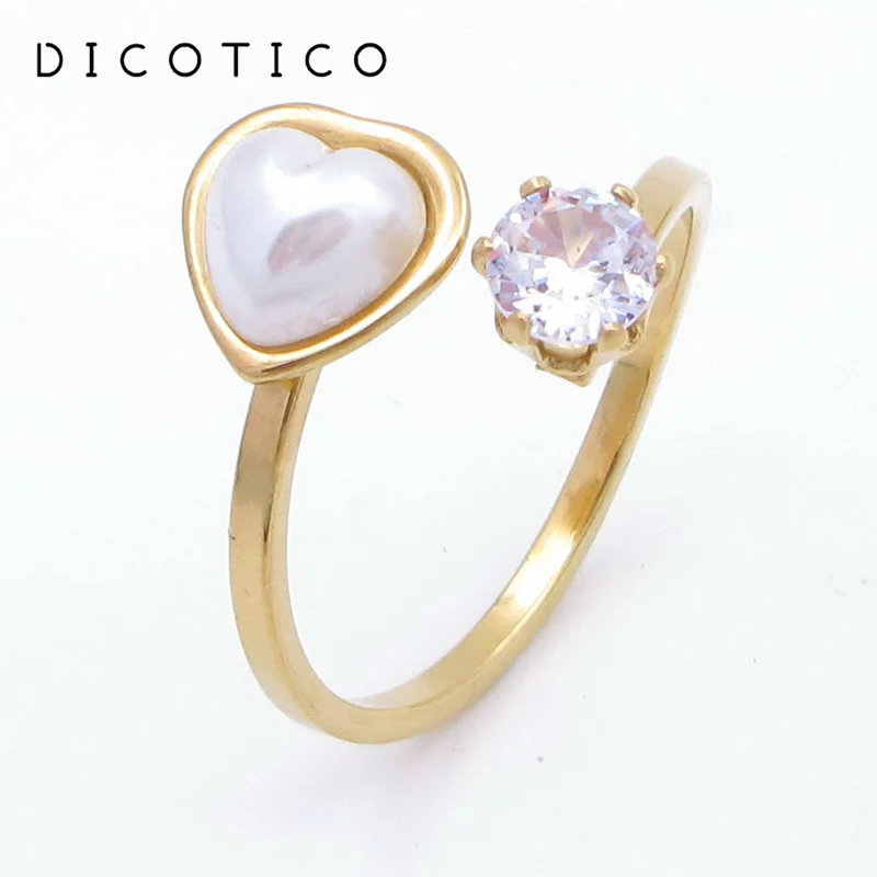 Heart Helix Stainless Steel For Women Rhinestone Gold Color Elegant Charm Engagement Rings Trendy Wedding Bands Party Jewelry