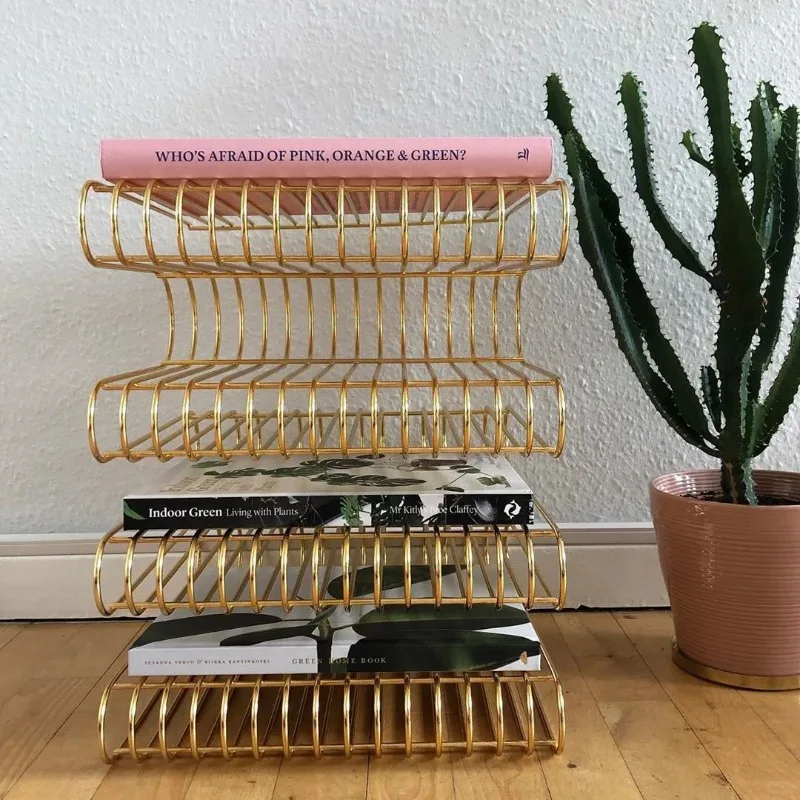 

Metal line coffee table living room decorative storage bookshelf floor magazine rack shelf small table sofa edge table