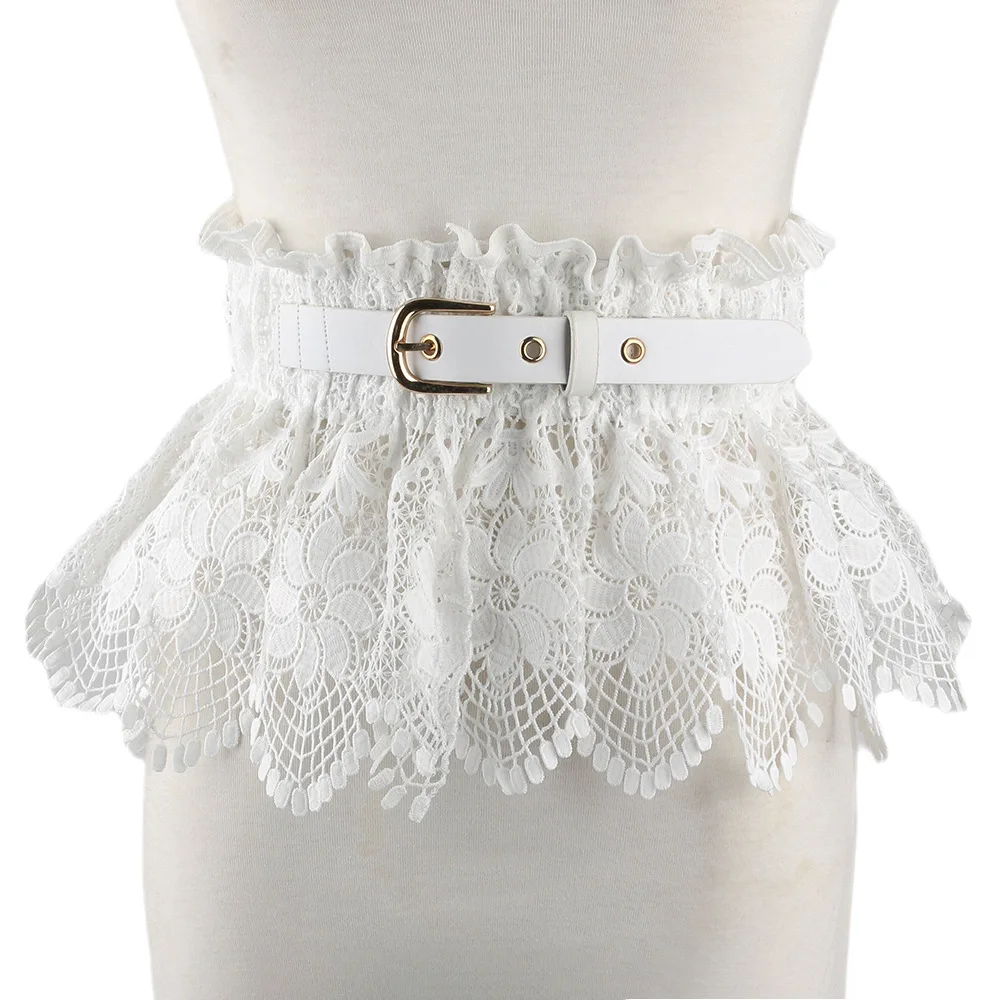 Ceinture gothique en dentelle pour femmes, sous-culture, noir et blanc, accessoire de taille, large ceinture élastique, extensible et élargie, Y2K