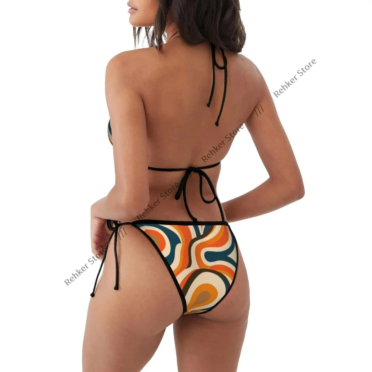 Bikini Set Swimwear Women Swimsuit Sexy Push Up Swimming Bathing Suit Waves Abstract Background Beachwear Summer Brazilian