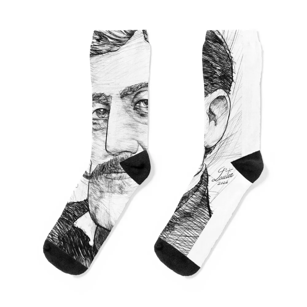

MARCEL PROUST black and white pencil portrait Socks fashionable cartoon Novelties Women's Socks Men's