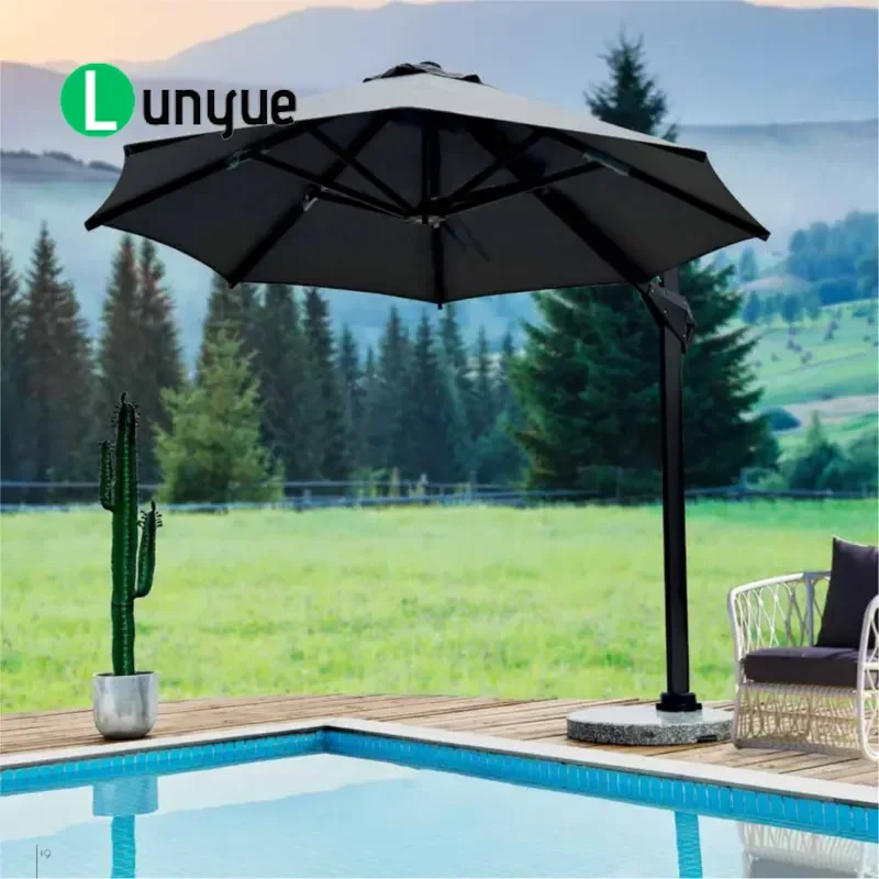 Heavy Duty Round Luxury Hydraulic Offset Parasol Aluminum Rod Nylon ABS Umbrella Disk for Backyard Terrace Cantilever