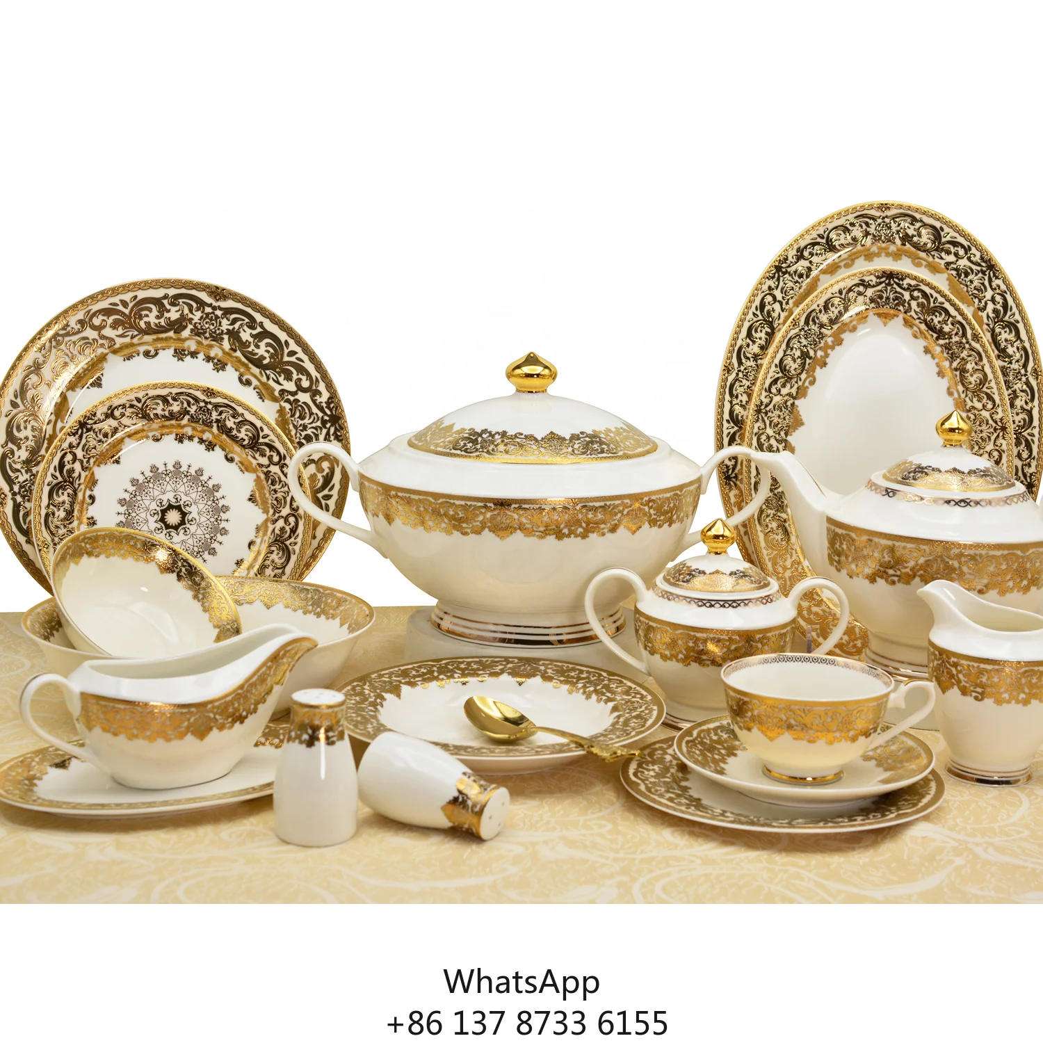 

Embossed Real Gold Vajilla Porcelana 98 Pcs Luxury Porcelain Dinner Sets Dinnerware Sets