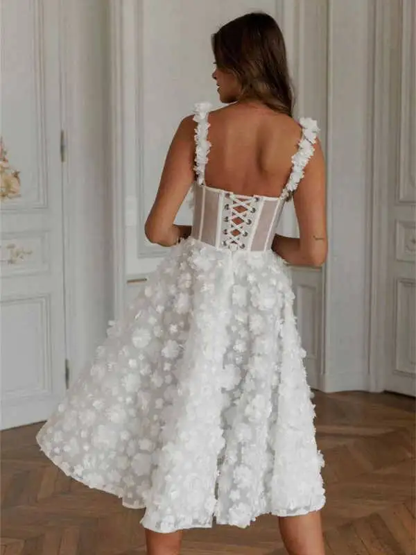 Customized Wedding Dress Lace Flowers Spaghetti Strap A-Line robes de soirée Knee-Length Valentines Day Evening Dresses  Gowns