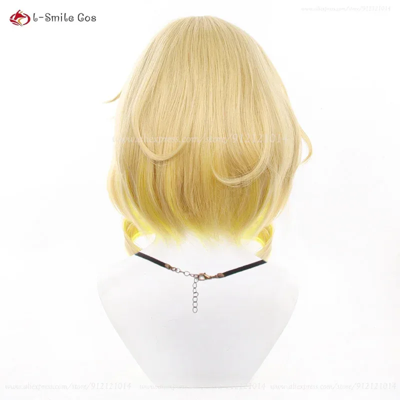 Candy 2025HSR Aglaea Gold Farbverlauf Gelb 35 cm Lockige Perücken Hitzebeständige Synthetische Haar Halloween Anime Cosplay Perücke