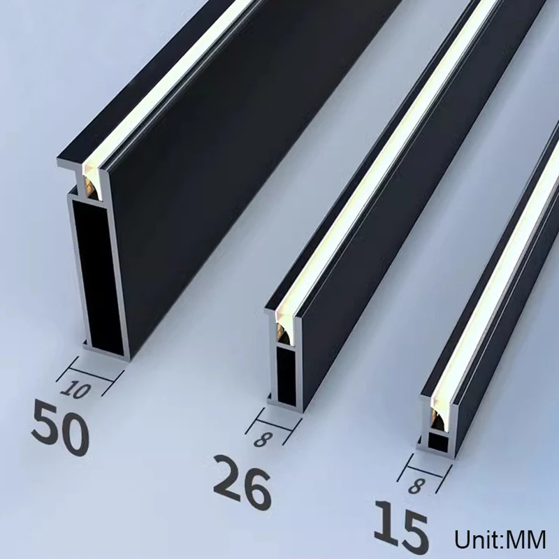 H15/26/50mm Minimalist Skirting Aluminum Profile Hard Bar Light For Cabinet Wall Decor Baseboard Ceiling Linear Channel Lighting