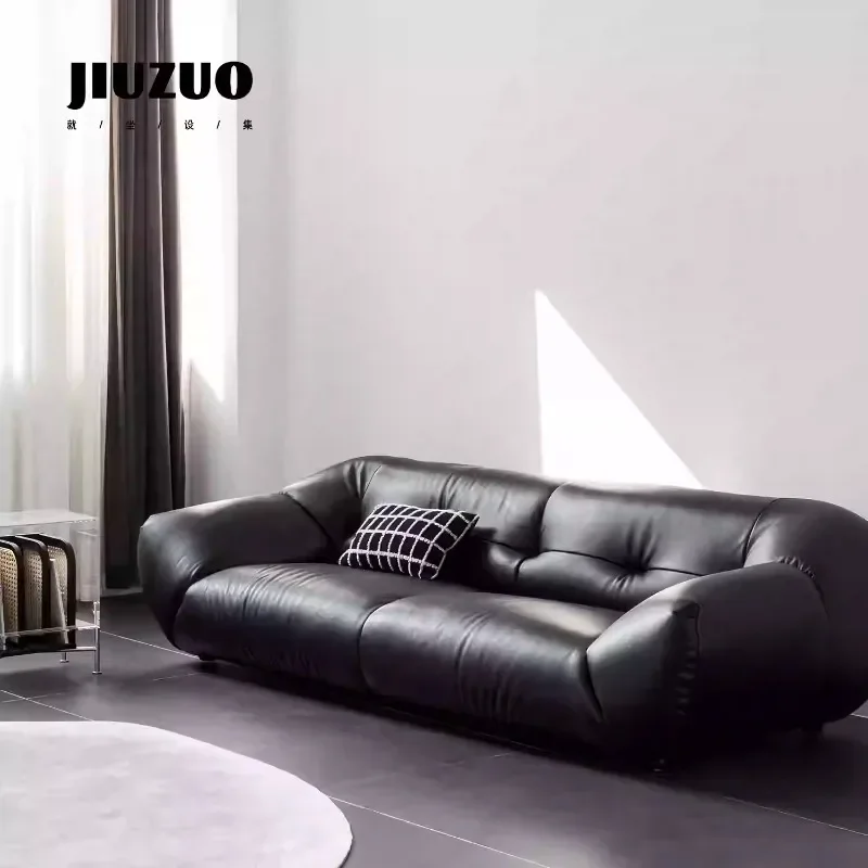 

Lazy slack sofa designer simple black leather three or four people combination