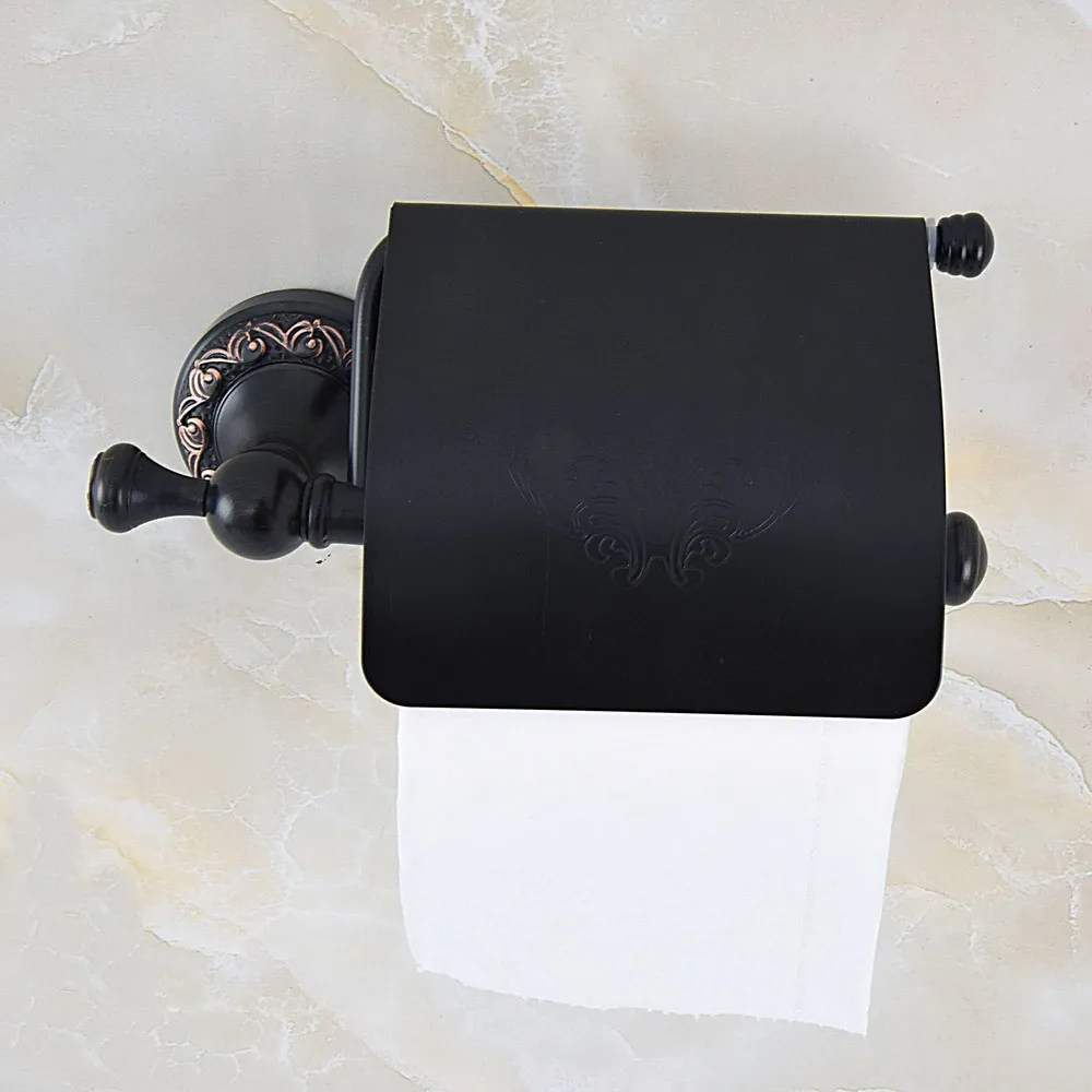 

Black Oil Rubbed Bronze Bathroom Toilet Paper Holder Hanger with Cover Tissue Bar