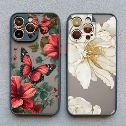 Vintage Flower Phone Case For iPhone 12 11 13 Pro Max Mini 16 15 14 Pro Max X XR XS 8 7 14 15 Plus SE Butterfly Plant Back Cover
