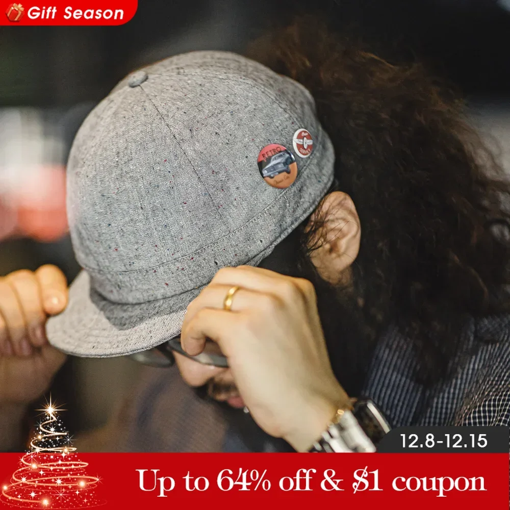 Maden Vintage Gray Flip Hat for Men Round Top Blended Short Brim Hats Uncle Fu Amekaji Brand Golf Cap Hip Hop Baseball Cap