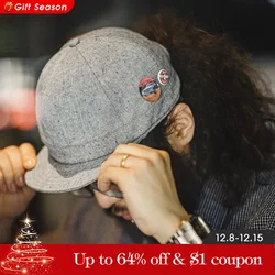 Maden Vintage grey Flip Hat for Men Round Top Blended Short Brim Hats Uncle Fu Amekaji Brand Golf Cap Hip Hop Baseball Cap