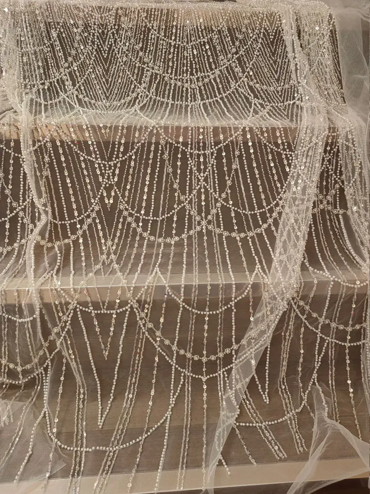 

1Yard Beads Tulle Mesh Fabric Bridal Wedding Dress Sewing Fabric evening dress wedding fabric