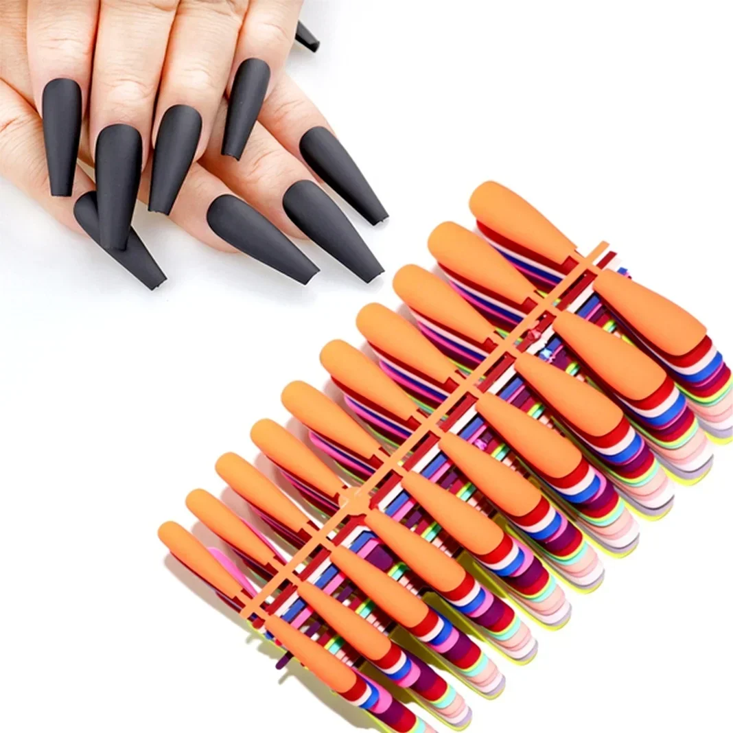 20 Pcs/ Set Solid Color Matte Coffin Fake Nails Tips for Extension Manicure Art Wholesales Press on Ballet Fake False Nails Hot