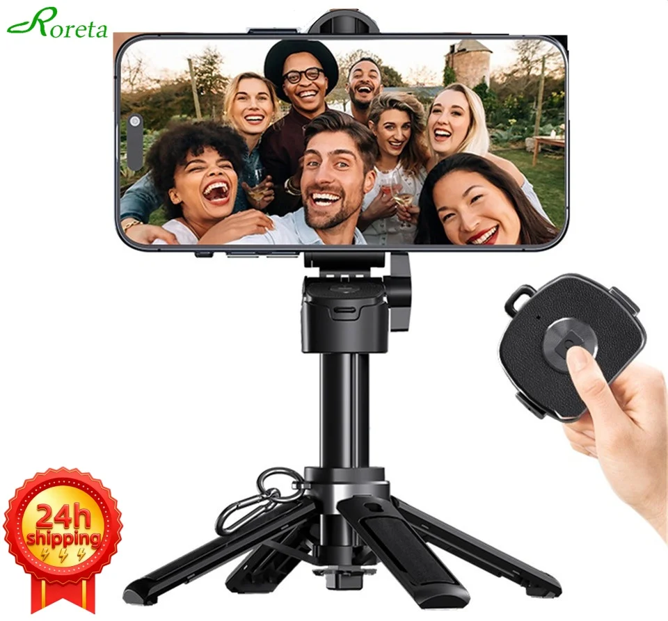 

New Upgrade Pocket Selfie Stick Four-corner Stand With Rechargeable Bluetooth Remote Foldable Phone Holder for iPhone Android