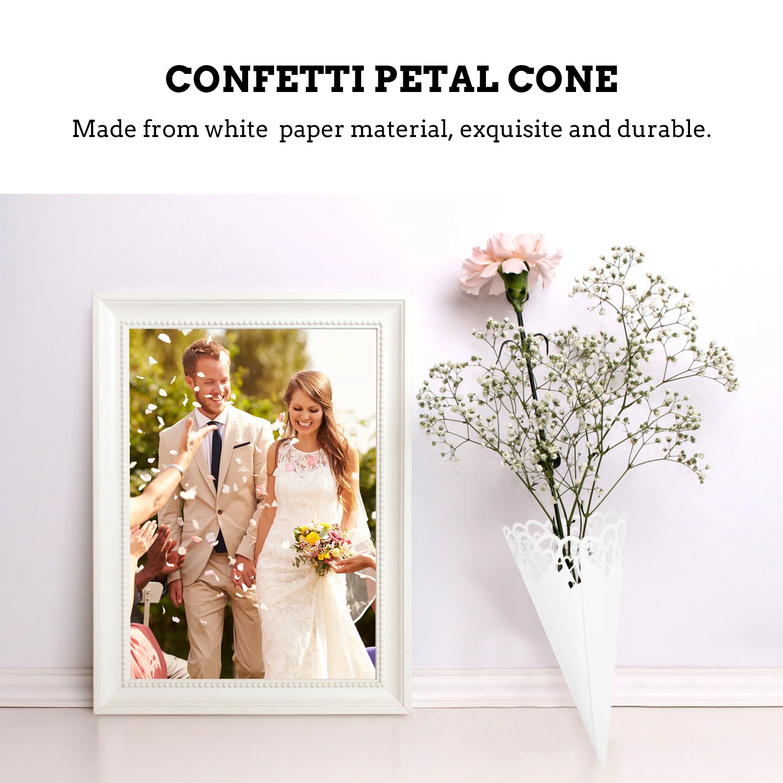 20 Buah Kerucut Pernikahan Putih Desain Berongga Potongan Laser Pita Dua Sisi Tempat Kelopak Elegan Dekorasi Prasmanan Pesta