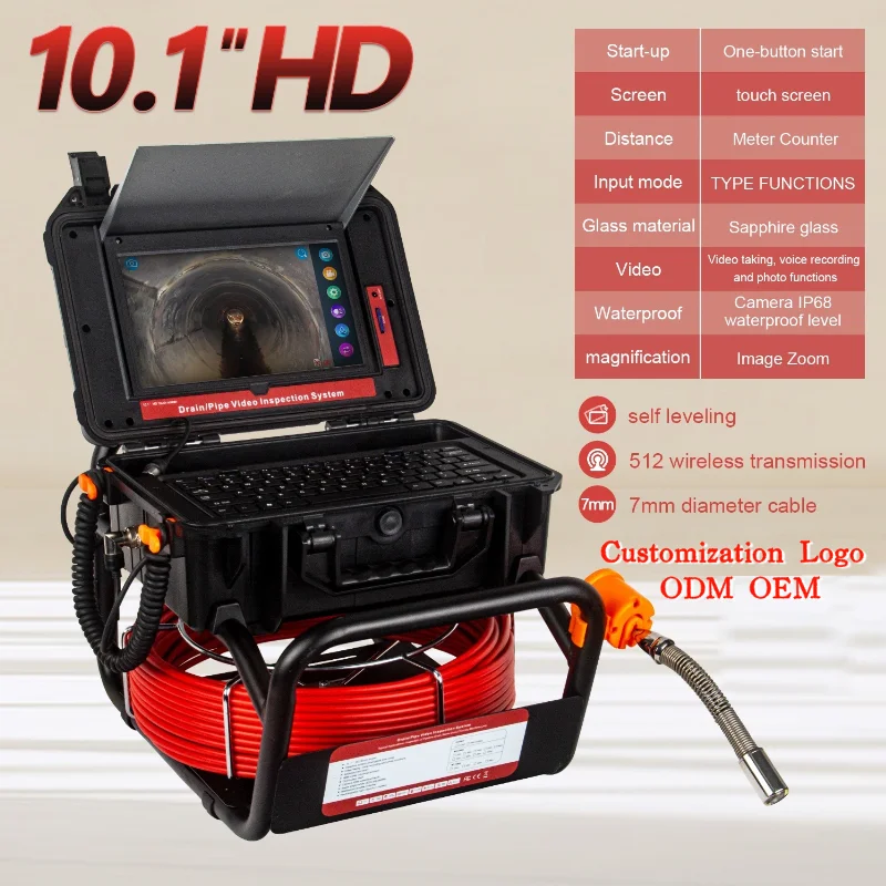 

Sewer Inspection Camera 1080P 512Hz Self-leveling 16GB SD Card 10.1inch Touch Screen Night Vision HD Pipe Inspection