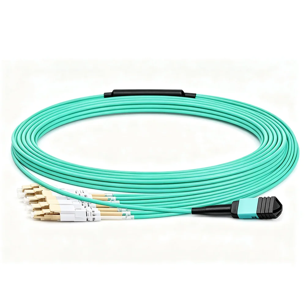OM3 50/125 Multimode Breakout Fiber Patch Cable LSZH MPO Female to 4 LC UPC Duplex Optical Cord