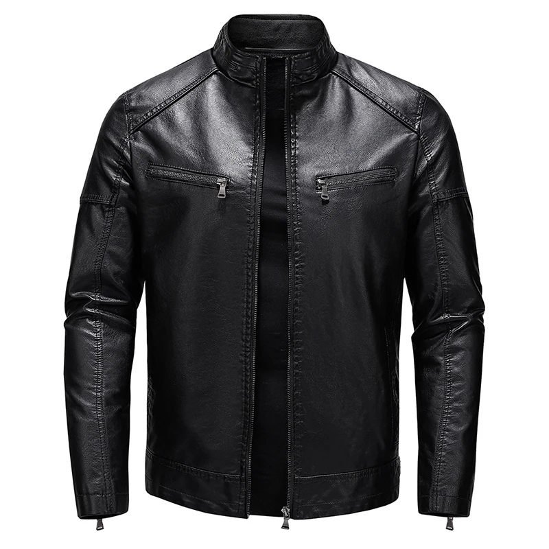 

2022 Winter Black Leather Jacket Men Fur Lined Warm Motorcycle Jacket Street Fashion BLack Biker Coat PU Zipper Fleece Overcoat