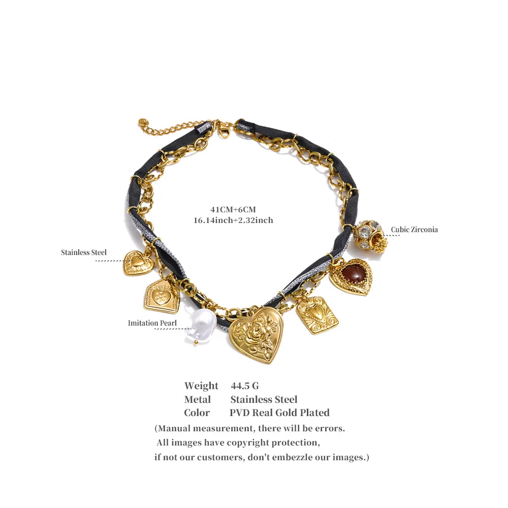 Yhpup Arrivals Seil geflochtene Kette Zirkonia Perle Herz Blume Tropfen Halskette beliebte Edelstahl Charm Kragen Schmuck – Detail 5