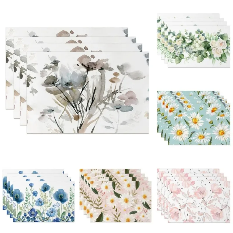 4/6/8 Stück böhmische Blumen-Tischsets, zartes Gänseblümchen-Rosen-Design, elegante rutschfeste Leinen-Tischsets für Esszimmer, Küche, Party-Dekoration