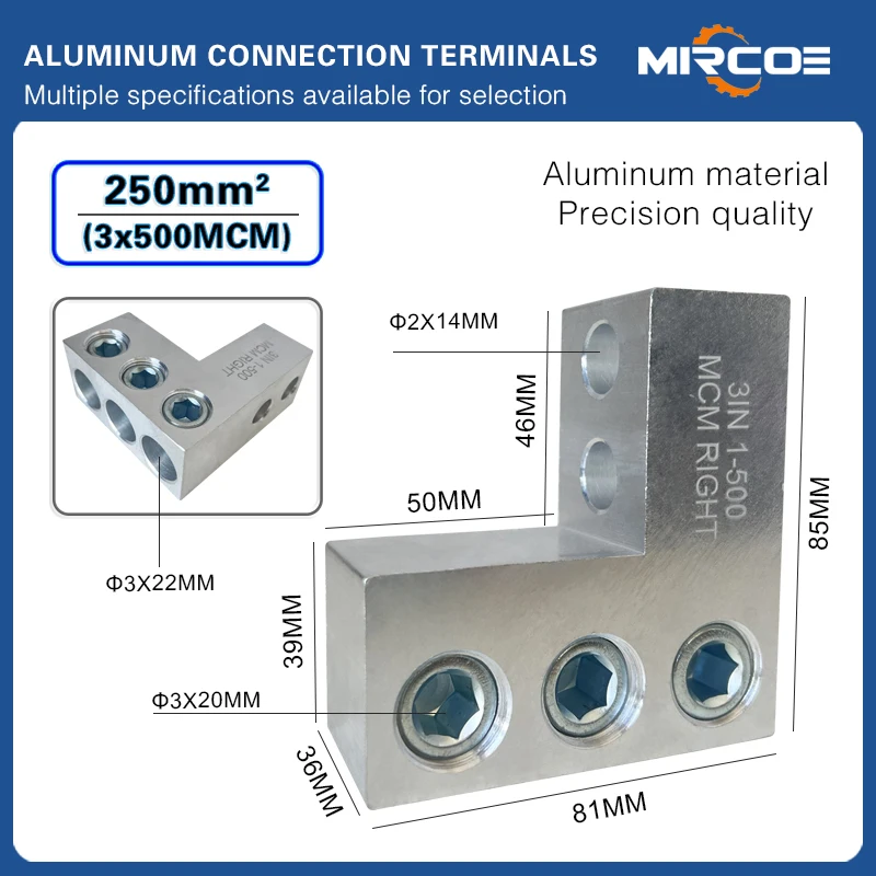 Mechanical Lugs Connector Universal Terminal 3-hole aluminum terminal T-3-500MCM 3×250mm2