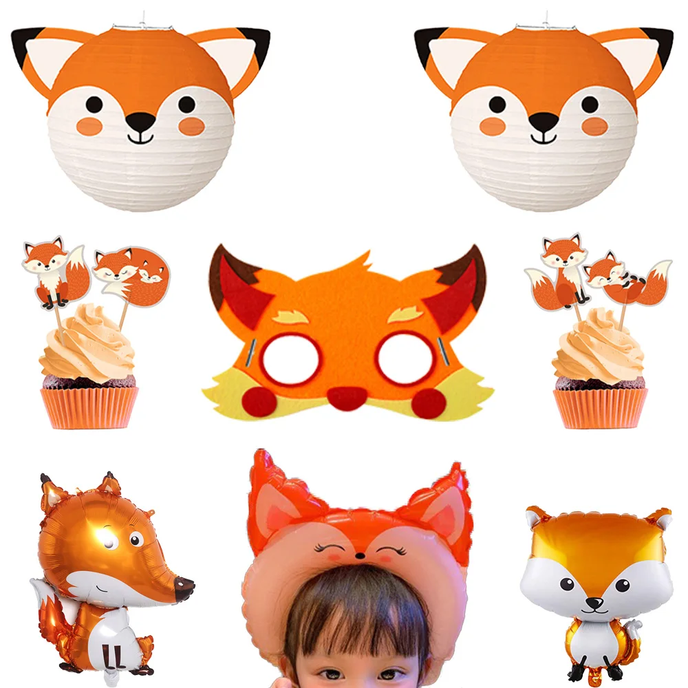 

Fox Birthday Decorations Balloon Cupcake Toppers Woodland Animals Theme Party Dress Up Supplies Fox Paper Lantern Kids Gifts