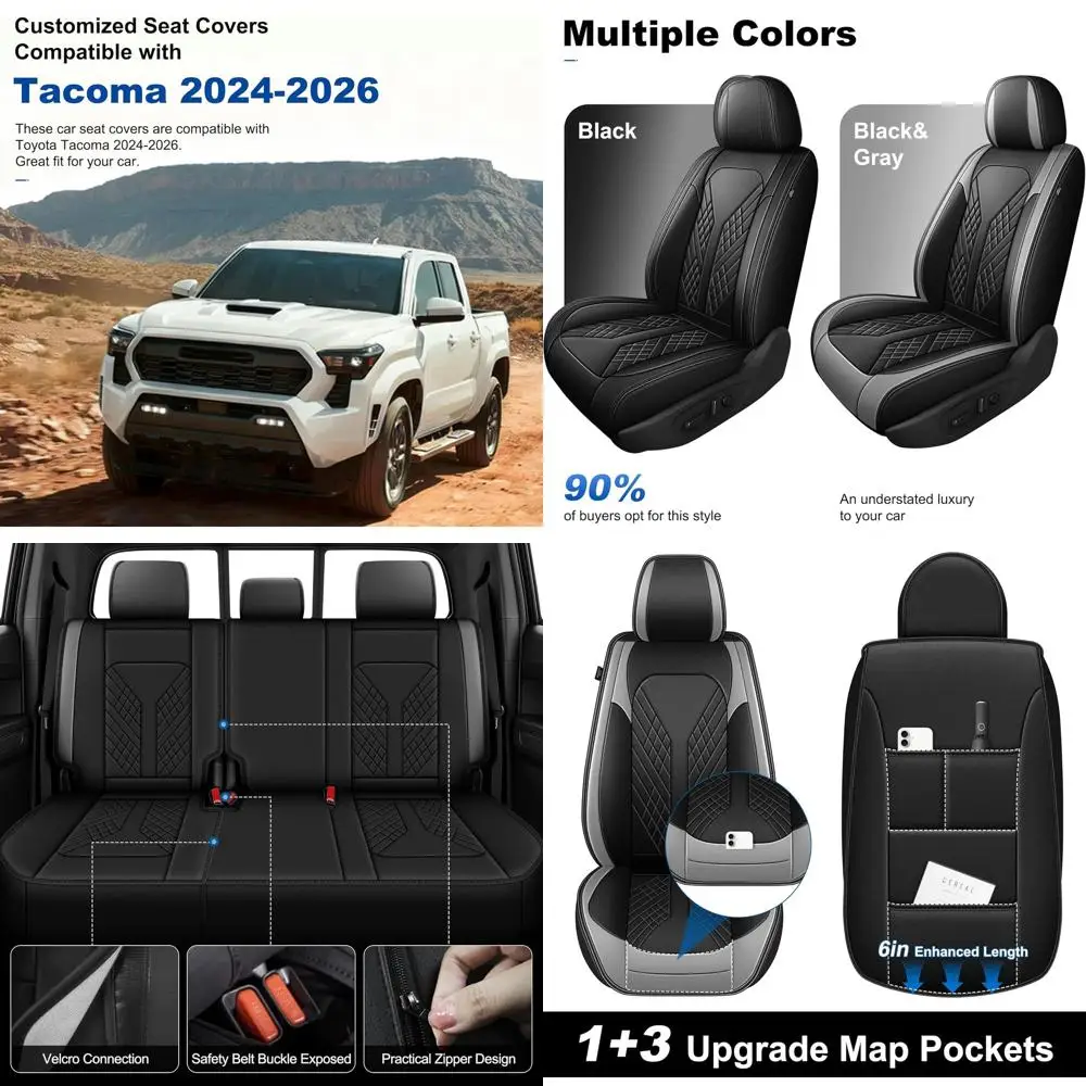 

Seat Covers Full Set Compatible with Toyota Tacoma 2024 2025 2026 Waterproof Leather Seat Protector Custom Fit for Trucks (Black