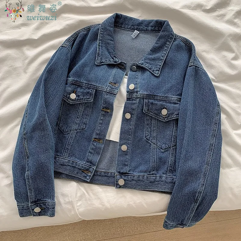 

Women’s Denim Jacket Autumn Single-breasted Short Cowboy Coat Chest Flap Pocket Jacket Slim Retro Lady Denim Jackets Outerwear