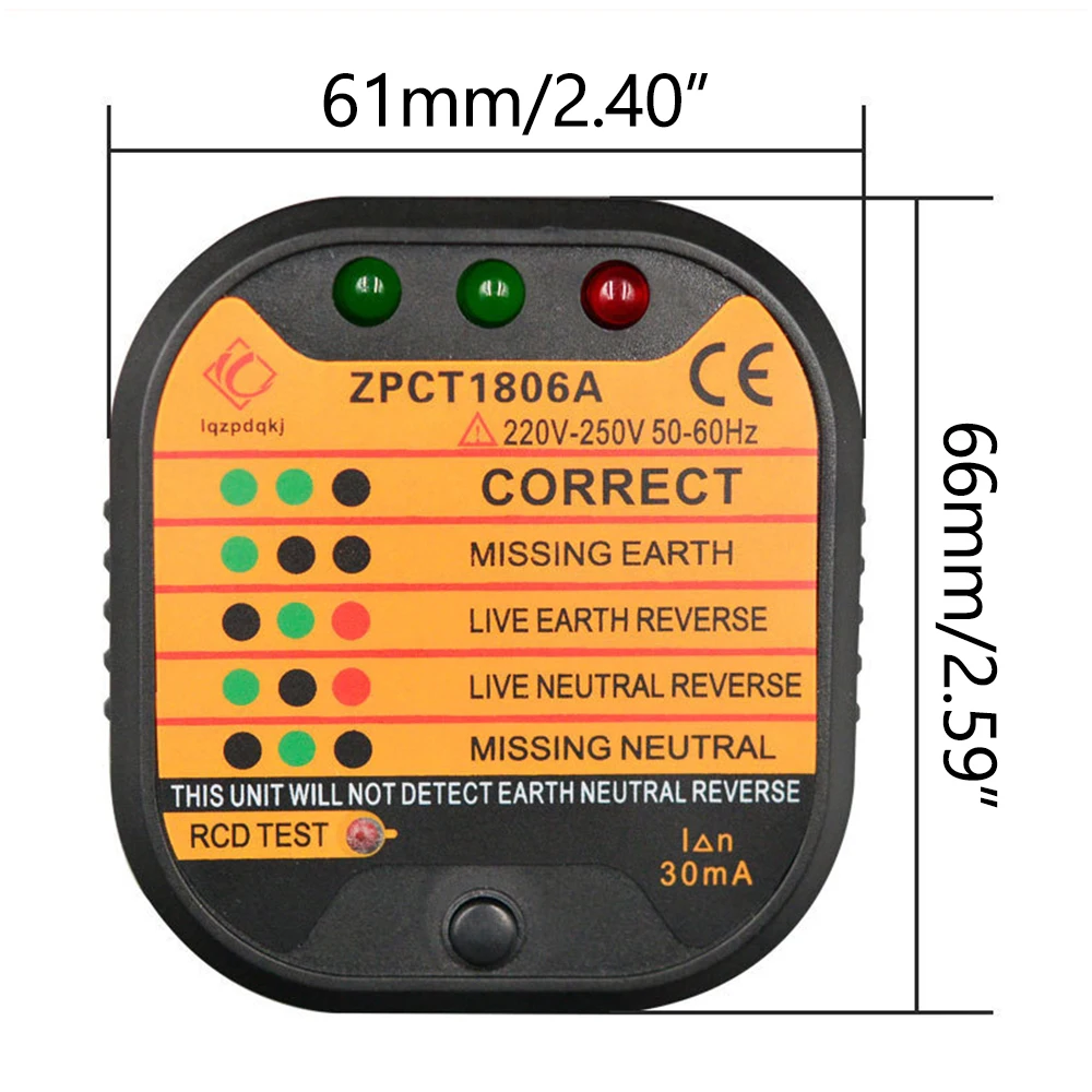 Socket Tester Detector Circuit Polarity Voltage Plug Circuit Breaker Grounding Zero Wire Switch Current Detector Electroscope