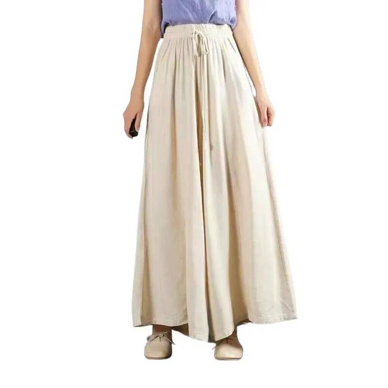 

Women High Waist Wide Leg Pants Casual Loose Long Trousers Thin Cotton Linen Vintage Basic Pants Plus Size Clothes Pantalones