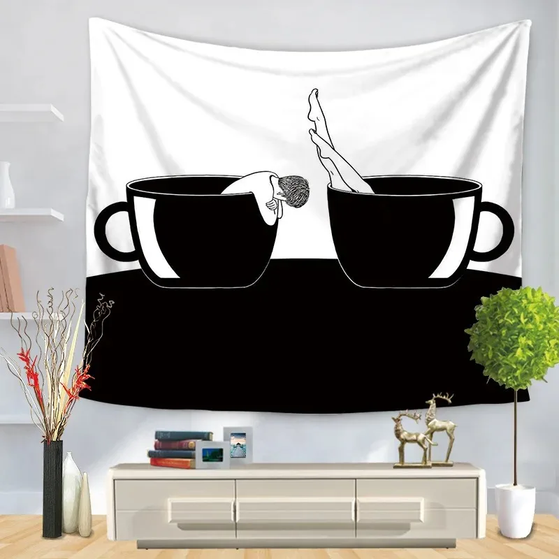 Office Living Room Tapestry Simple Black and White Hourglass Hanging Cloth Home Wall Decoration Tapestry