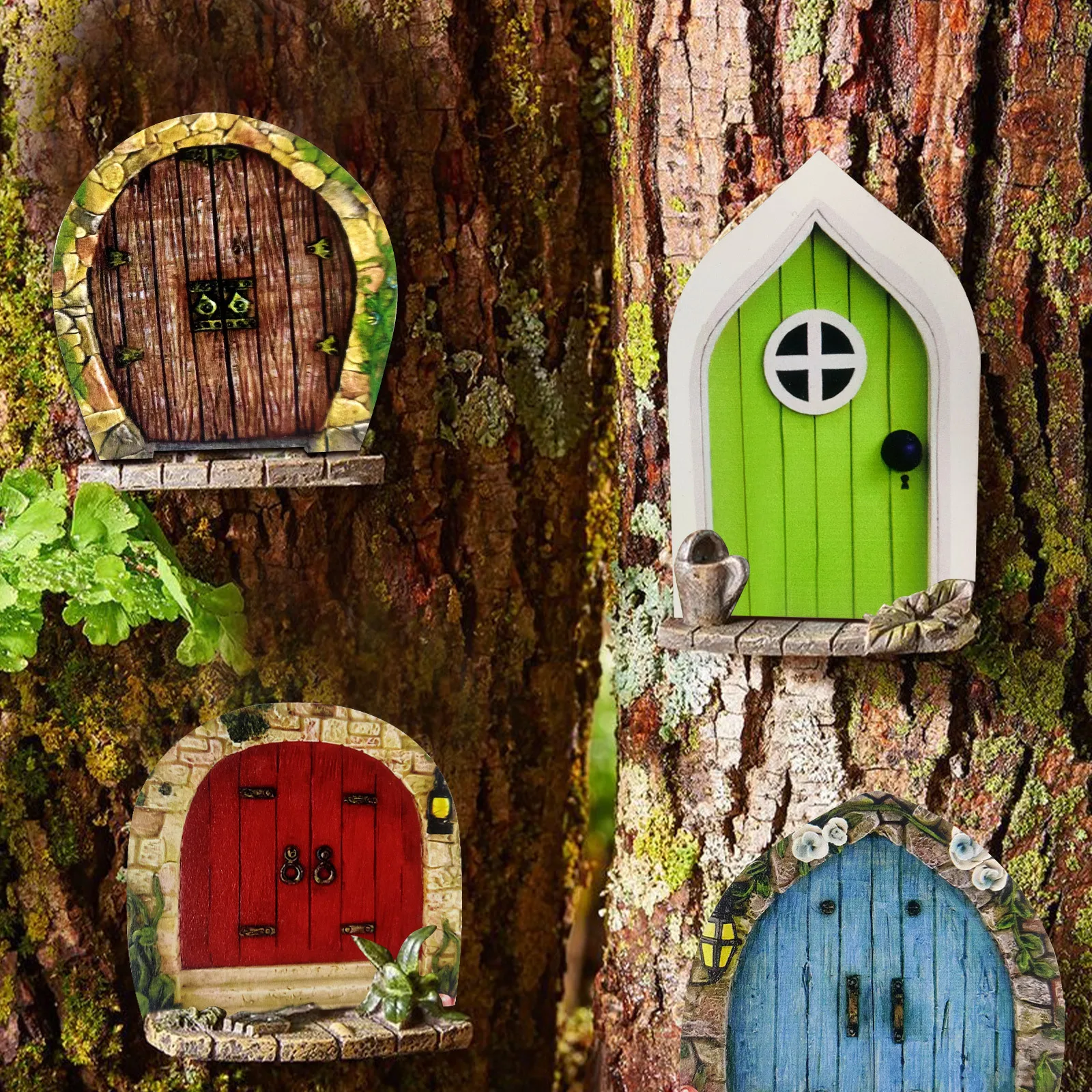 6Pcs Miniature Fairy Gnome Door Figurines Elf Home For Yard Art Garden Tree Sculpture Statues Decor Outdoor Fairy Garden Door