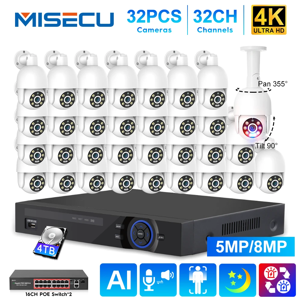 

MISECU 32CH CCTV 8MP Security Camera System 5MP POE NVR 2-Way Audio AI Human Detection Color Night Vision Video Surveillance Kit