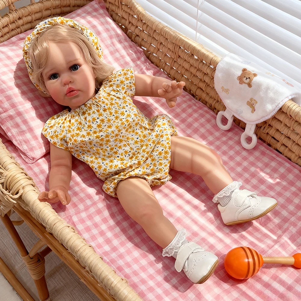 Lalka Reborn Ellie, 60 cm, z malowaniem 3D Genesis, realistyczna skóra, lalka niemowlęca z materiałowym ciałem dla kolekcjonerów.